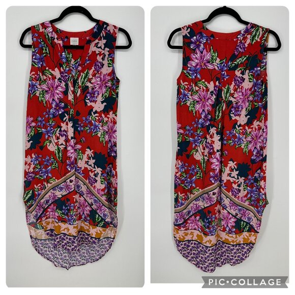 3/$25 Cupio Tropical Floral High Low Tunic Dress S Sleeveless Sundress Red - Picture 1 of 10